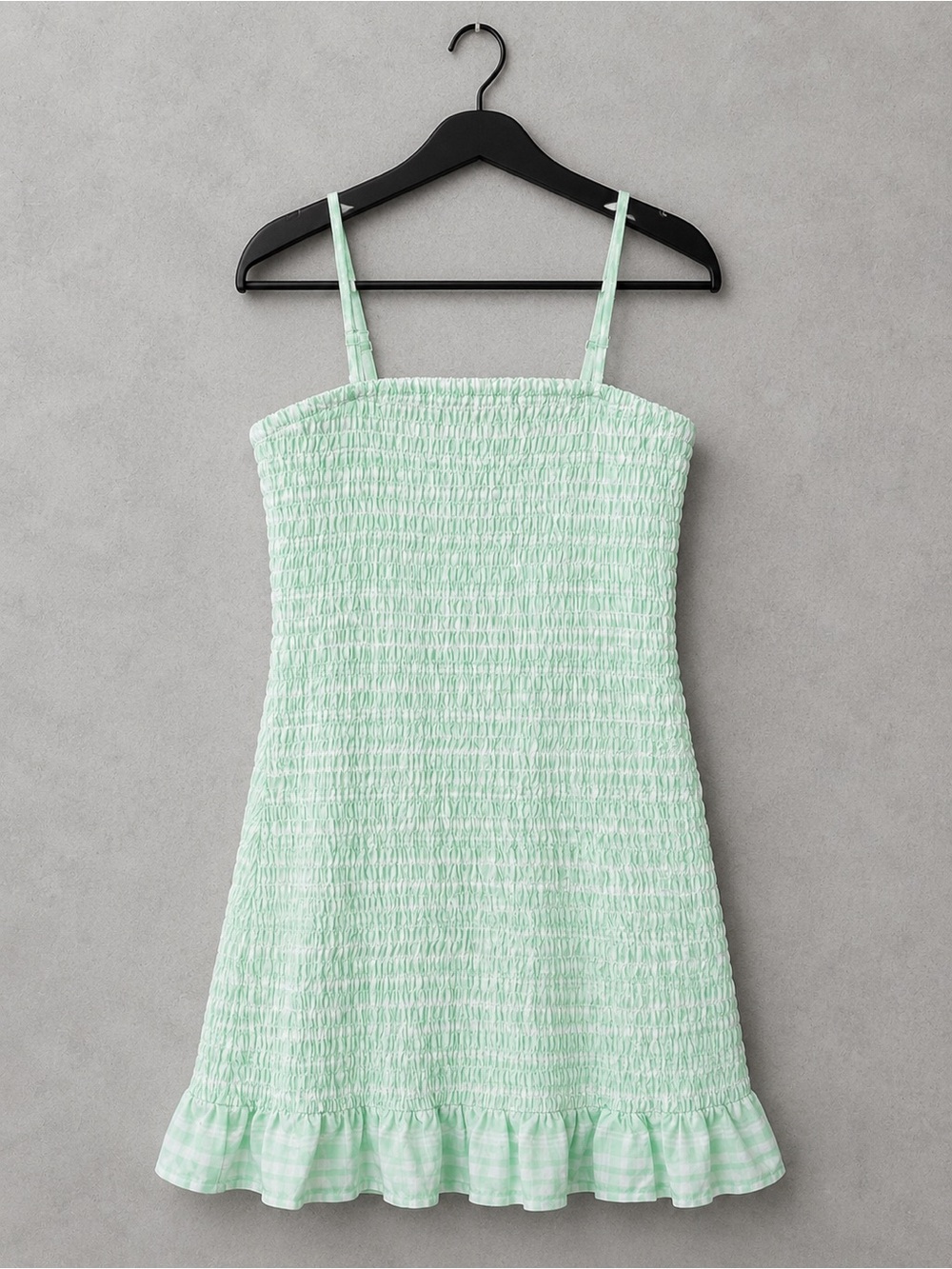 Wild Fable Mint Green Gingham Smocked Mini Dress Women’s Small Cotton Ruffle